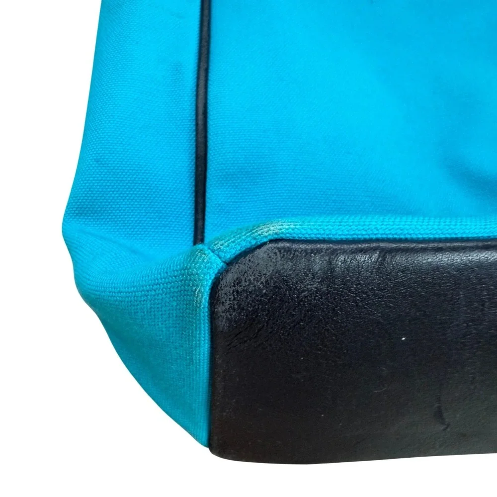 Coach Tote Bag Turquoise Canvas Black Leather CFDA Breast Cancer Charm - Picture 11 of 16